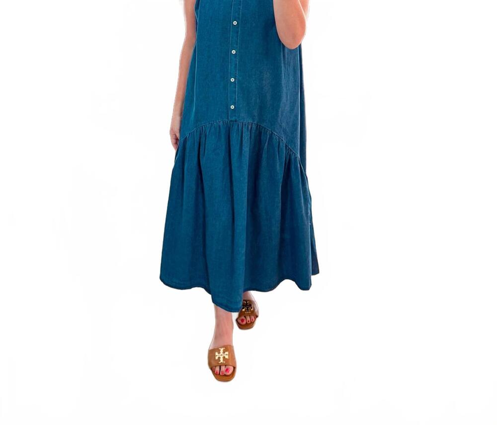 NEW OLIVACEOUS women's alessia denim maxi dress in blue